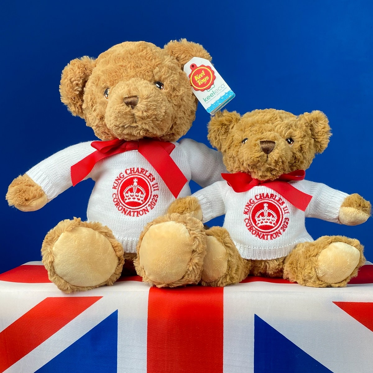 king charles small and large coronation teddy bear with red bow