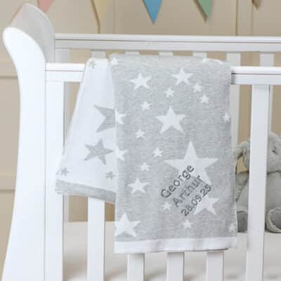 Personalised Walton & Co grey stars cotton baby blanket with corner embroidery Baby Shower Gifts 2