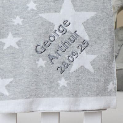 Personalised Walton & Co grey stars cotton baby blanket with corner embroidery Baby Shower Gifts 3