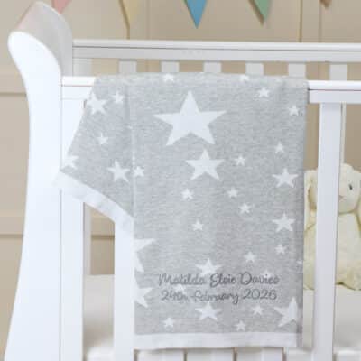 Personalised Walton & Co grey stars cotton baby blanket Baby Shower Gifts