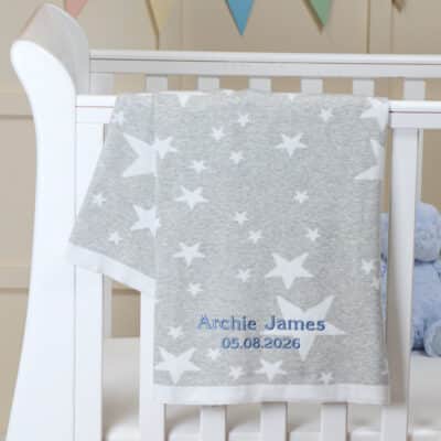 Personalised Walton & Co grey stars cotton baby blanket Baby Shower Gifts 2