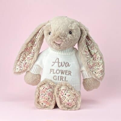 Flower girl personalised Jellycat medium beige blossom bunny soft toy Wedding Gifts 2