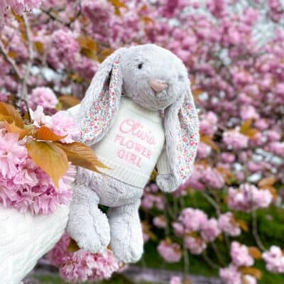 Flower girl personalised Jellycat medium silver blossom bunny soft toy Wedding Gifts 2