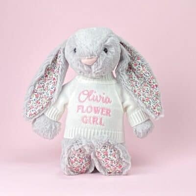 Flower girl personalised Jellycat medium silver blossom bunny soft toy Wedding Gifts 2