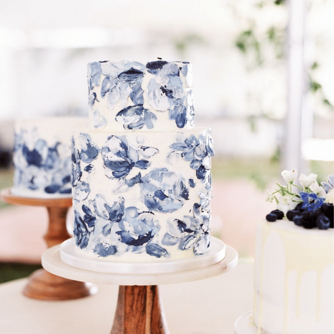 blue floral wedding cake