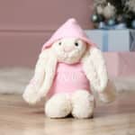 Personalised Jellycat medium cream or silver bashful bunny soft toy with pastel hoodie Baby Shower Gifts 4