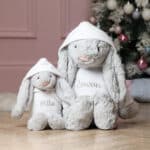 Personalised Jellycat medium cream or silver bashful bunny soft toy with pastel hoodie Baby Shower Gifts 5