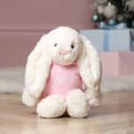 Personalised Jellycat medium cream or silver bashful bunny soft toy with pastel hoodie Baby Shower Gifts 7