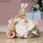 Flopsy Bunny signature collection personalised baby comfort blanket and wooden rattle gift set Birthday Gifts 3
