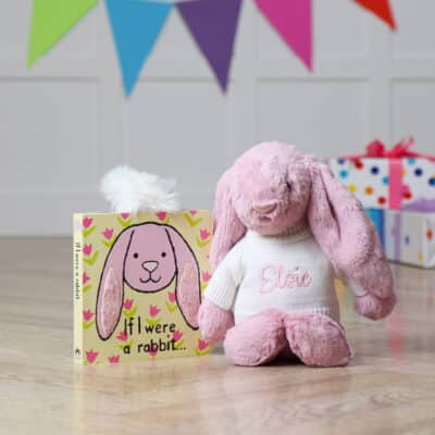 Personalised Jellycat tulip pink bashful bunny and If I were a rabbit book Birthday Gifts 2