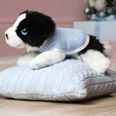 Personalised Keel signature border collie puppy with coat Personalised Soft Toys