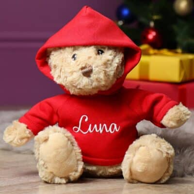 Personalised Keeleco recycled medium Dougie bear with hoodie Birthday Gifts 2