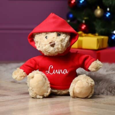 Personalised Keeleco recycled medium Dougie bear with hoodie Christmas Gifts 2
