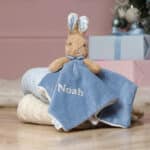 Peter Rabbit signature collection personalised baby comfort blanket and wooden rattle gift set Baby Gift Sets 5