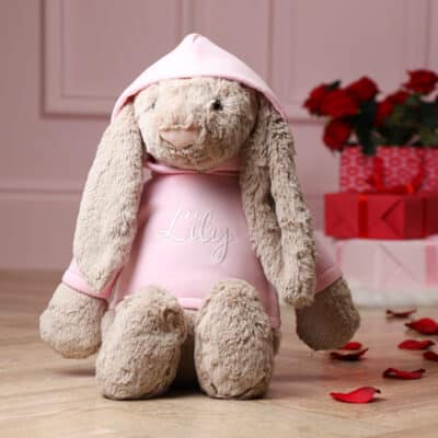 Valentines personalised Jellycat HUGE bashful bunny soft toy with hoodie Personalised Soft Toys