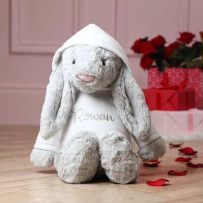 Valentines personalised Jellycat HUGE bashful bunny soft toy with white hoodie Jellycat 2