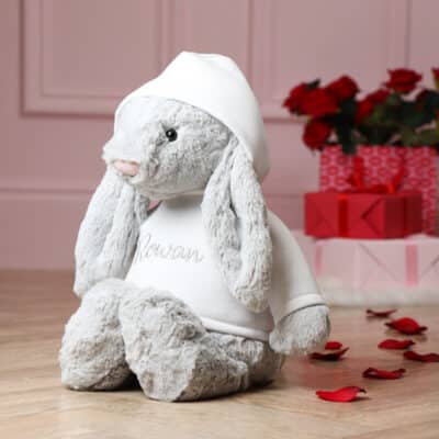 Valentines personalised Jellycat HUGE bashful bunny soft toy with white hoodie Jellycat 2