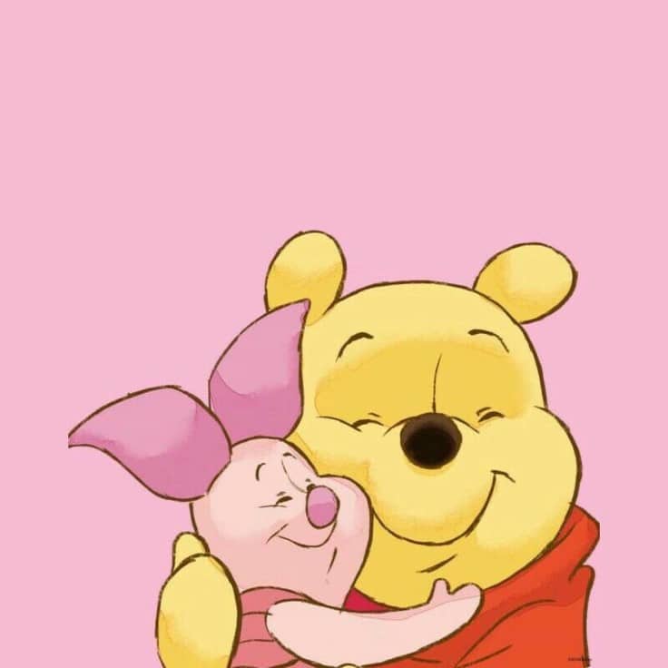 winnie the pooh and piglet hugging pink background