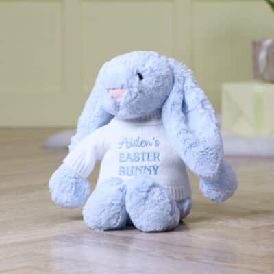 Personalised Jellycat pale blue bashful Easter bunny soft toy Easter Gifts