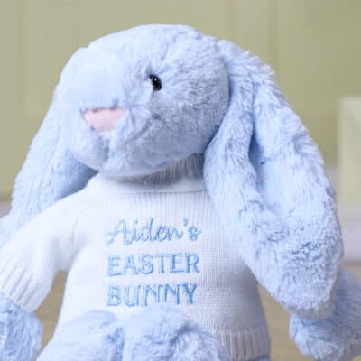 Personalised Jellycat pale blue bashful Easter bunny soft toy Easter Gifts 2