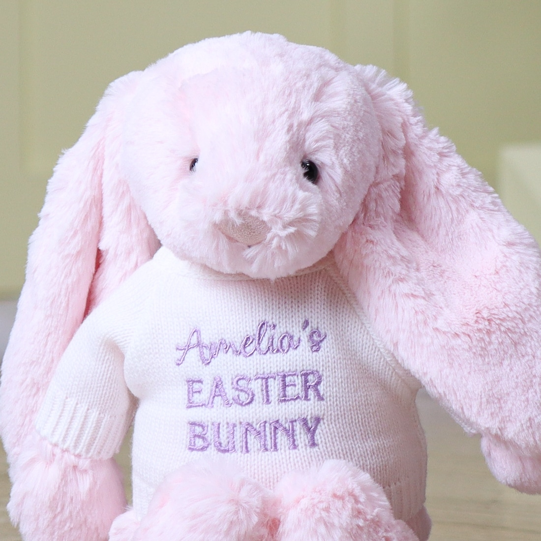 Personalised Jellycat pale pink bashful Easter bunny soft toy That s mine