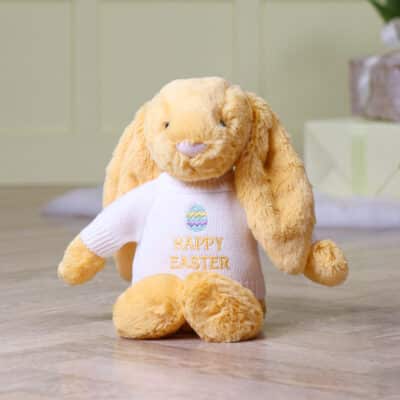 Jellycat sunshine bashful Easter bunny soft toy with Happy Easter Egg jumper Easter Gifts 2