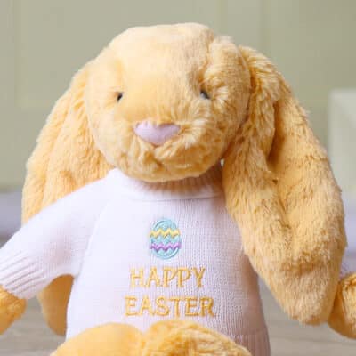 Jellycat sunshine bashful Easter bunny soft toy with Happy Easter Egg jumper Easter Gifts 3