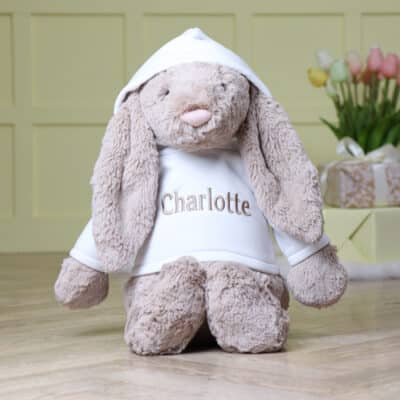 Personalised Jellycat HUGE bashful beige bunny soft toy with white hoodie Baby Shower Gifts