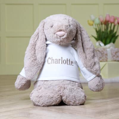 Personalised Jellycat HUGE bashful beige bunny soft toy with white hoodie Baby Shower Gifts 3