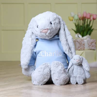 Personalised Jellycat HUGE bashful silver bunny soft toy with pastel hoodie Baby Shower Gifts 2