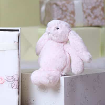 Personalised Jellycat bashful pink bunny and muslin gift set Personalised Baby Comforter Gift Sets 2