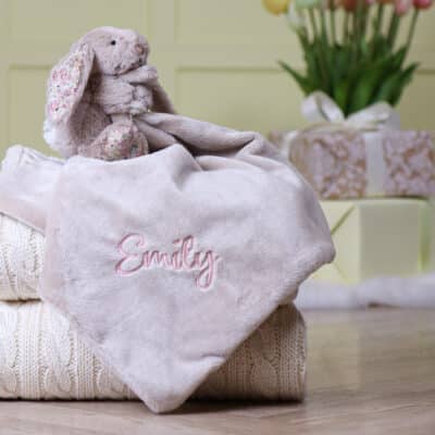 Personalised Jellycat blossom bunny soother in beige or silver Comforters and Soothers