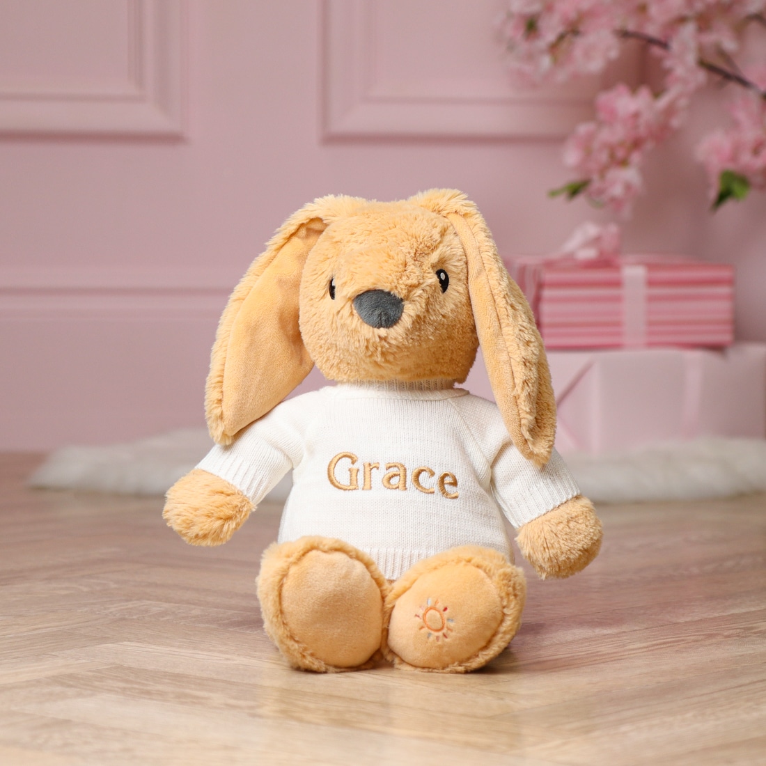 yellow personalised grace bunny plush toy