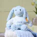 Personalised My First Steiff Hoppie Rabbit blue soft toy Baby Shower Gifts 3