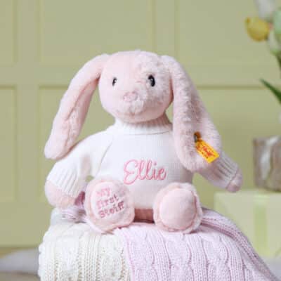 Personalised My First Steiff Hoppie Rabbit pink soft toy Personalised Bunnies