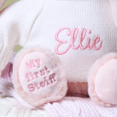Personalised My First Steiff Hoppie Rabbit pink soft toy Baby Shower Gifts 3
