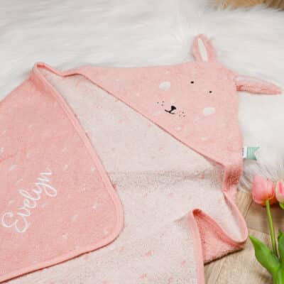 Personalised Trixie Rabbit hooded baby towel Bath Time