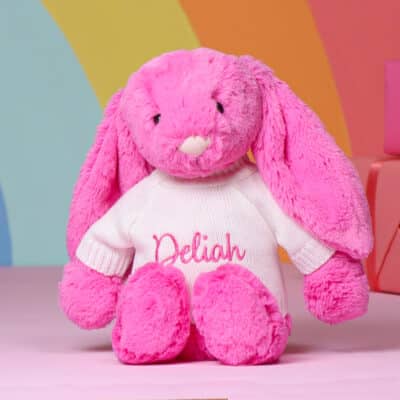 Personalised Jellycat hot pink bashful bunny soft toy Baby Shower Gifts 2