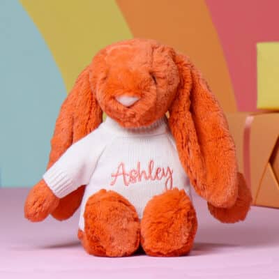 Personalised Jellycat tangerine bashful bunny soft toy Personalised Soft Toys