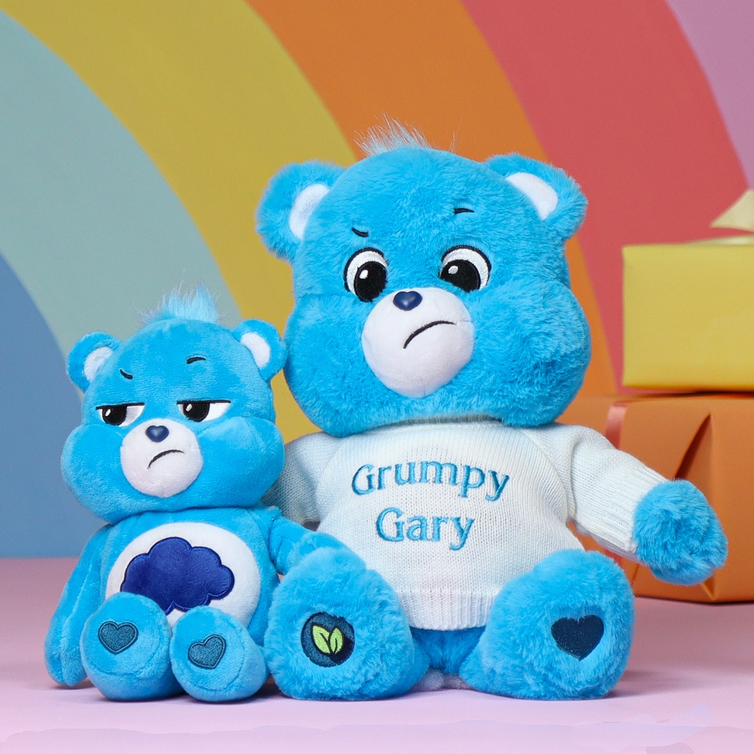blue large and small grumpy gary care bear soft toy