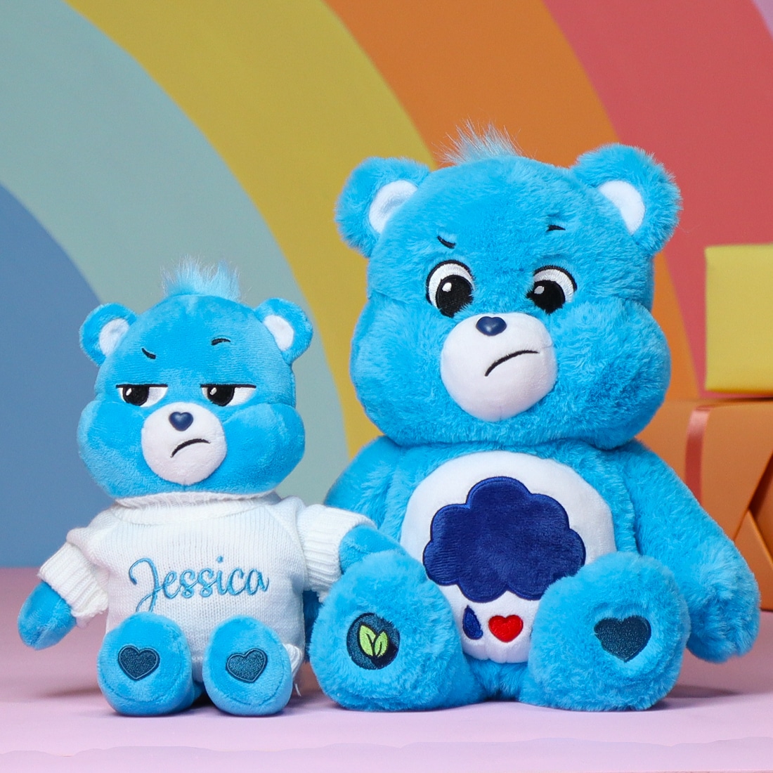 small and large personalised blue care bear soft toy