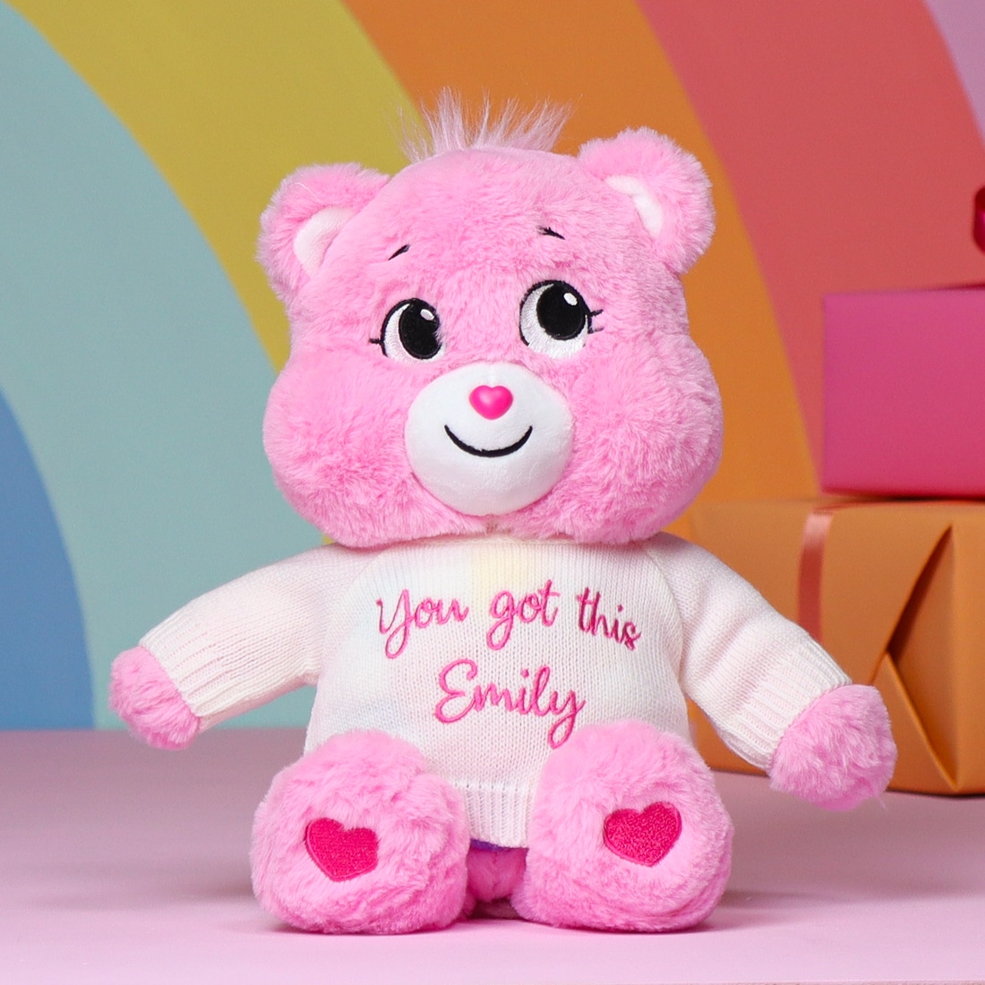 pink personalised care bear plush toy