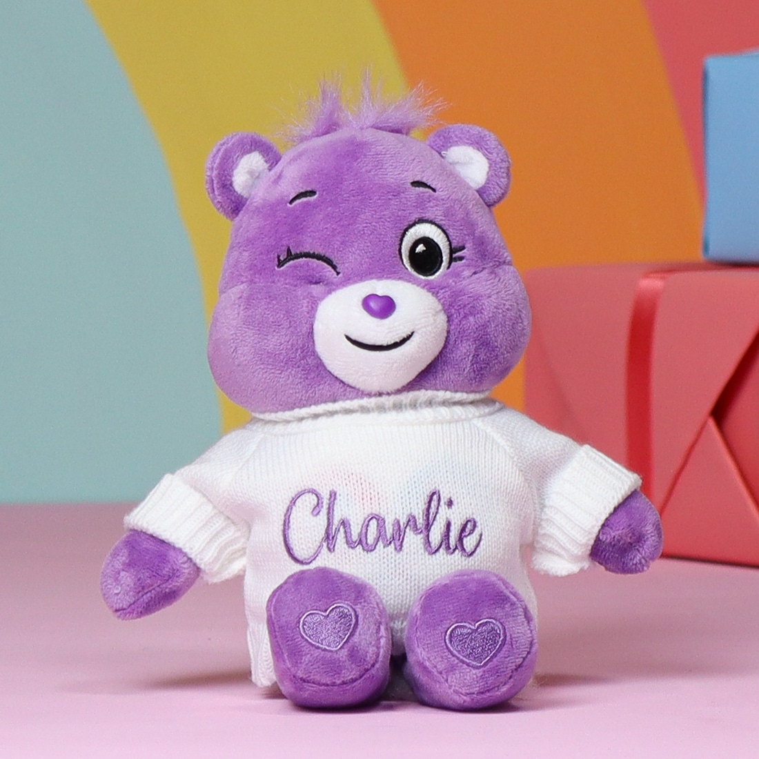 purple personalised charlie sweater care bear soft toy