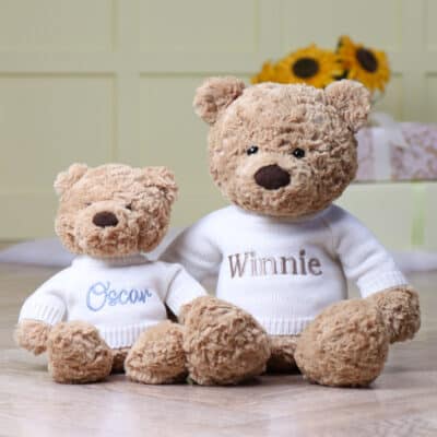 Personalised Jellycat bumbly bear small and medium twinning teddies set For Siblings 2