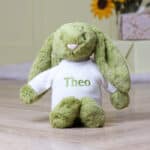 Personalised Jellycat moss green bashful bunny soft toy Baby Shower Gifts 3