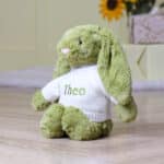 Personalised Jellycat moss green bashful bunny soft toy Baby Shower Gifts 5