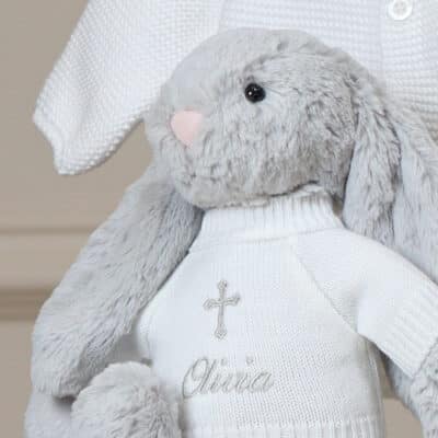 Personalised Christening Baptism Jellycat silver bashful bunny Christening Gifts 3
