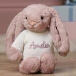 Personalised Jellycat medium bashful luxe rosa bunny Baby Shower Gifts 3
