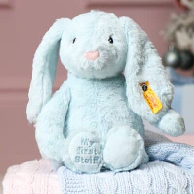 My First Steiff Hoppie rabbit blue soft toy Steiff
