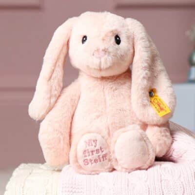 My First Steiff Hoppie rabbit pink soft toy Steiff